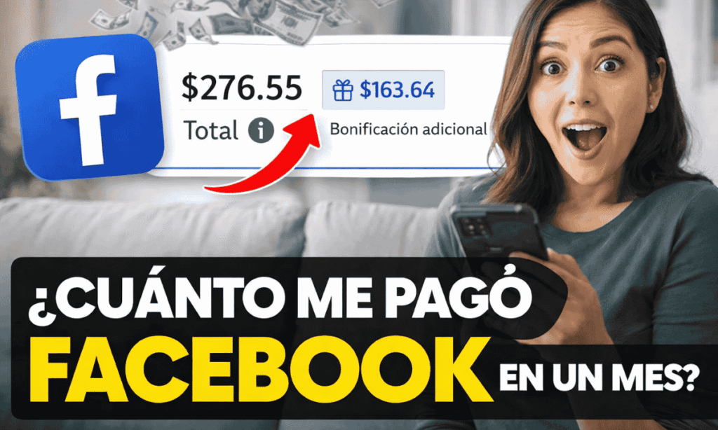 mujer mostrando ganancias de facebook con la monetizacion de contenido